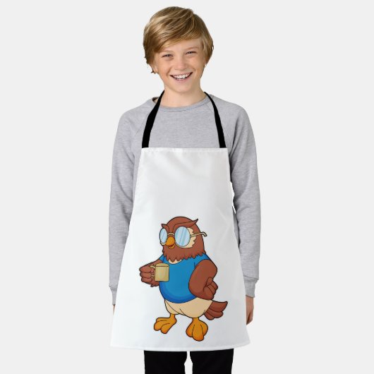 Eule mit Kaffee-Tasse Schürze (Getragen)