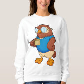 Eule mit Kaffee-Tasse Sweatshirt (Vorderseite)