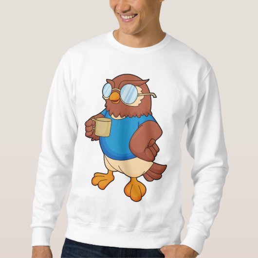 Eule mit Kaffee-Tasse Sweatshirt (Vorderseite)