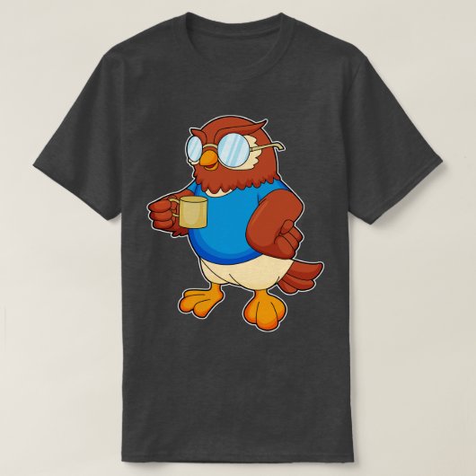 Eule mit Kaffee-Tasse T-Shirt (Design vorne)