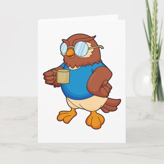 Eule mit Kaffeetasse Karte (Vorderseite)