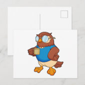 Eule mit Kaffeetasse Postkarte (Vorne/Hinten)