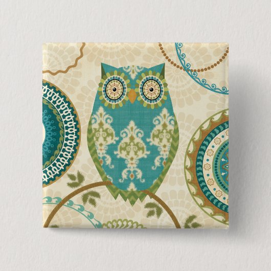 Eule mit Kreismustern Button (Vorderseite)