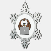 Eule mit Laptop Schneeflocken Zinn-Ornament (Rechts)