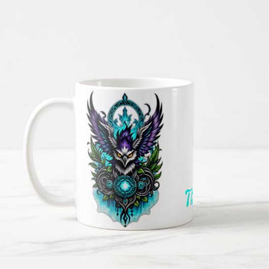 Eule mit magischen Elementen. Kaffeetasse (Links)