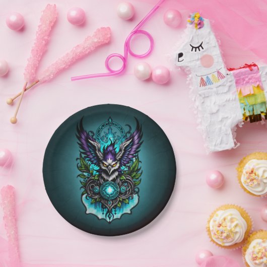 Eule mit magischen Elementen. Pappteller (Party)