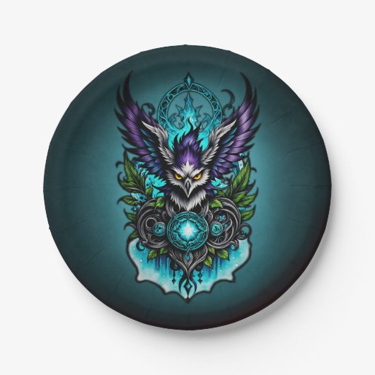 Eule mit magischen Elementen. Pappteller (Vorderseite)