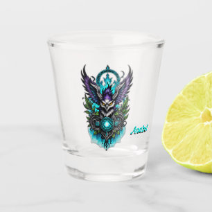 Eule mit magischen Elementen. Schnapsglas
