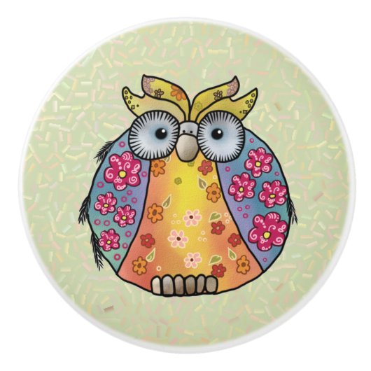 Eule mit Muster Keramikknauf (Vorderseite)