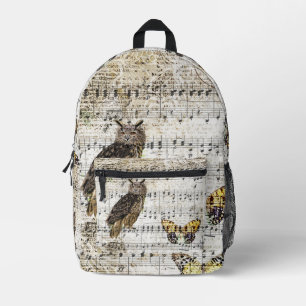 Eule mit Noten und Schmetterling Bedruckter Rucksack