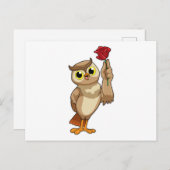 Eule mit Rose Postkarte (Vorne/Hinten)