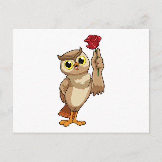 Eule mit Rose Postkarte (Vorderseite)