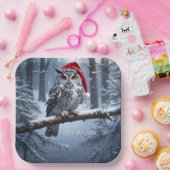Eule mit Santa-Hut Papierplatte Pappteller (Party)