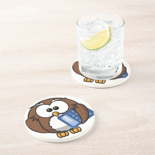 Eule mit Taschenrechner, Mathe, Student, Getränkeuntersetzer (Seite)