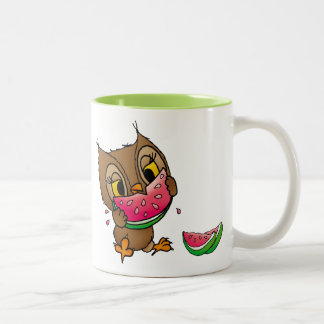 Eule mit Wassermelone Zweifarbige Tasse