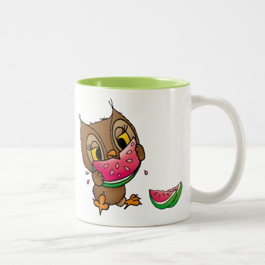 Eule mit Wassermelone Zweifarbige Tasse (Rechts)
