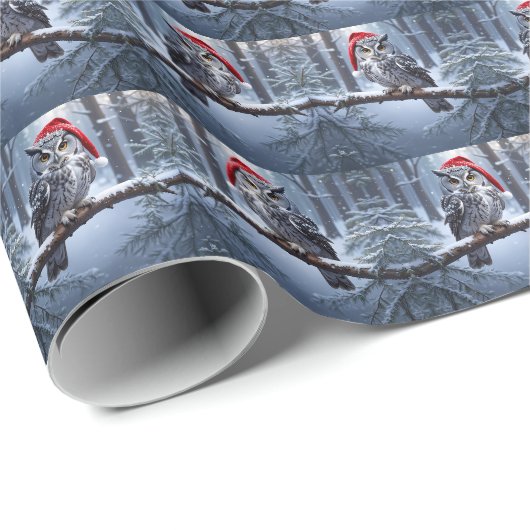 Eule mit Weihnachtsmannmütze Geschenkpapier (Rolleneckpunkt)