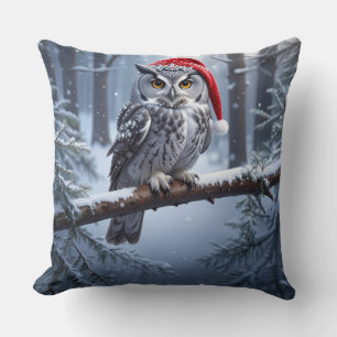 Eule mit Weihnachtsmannmütze Kissen