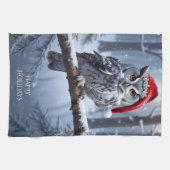 Eule mit Weihnachtsmannmütze Küche Geschirrtuch (Horizontal)