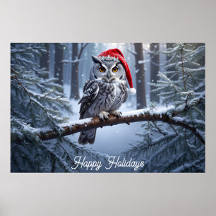 Eule mit Weihnachtsmannmütze Poster