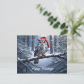 Eule mit Weihnachtsmannmütze Postkarte (Stehend Vorderseite)
