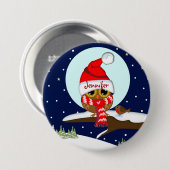 Eule mit Weihnachtsmannmütze u. Nameknopf Button (Vorne & Hinten)