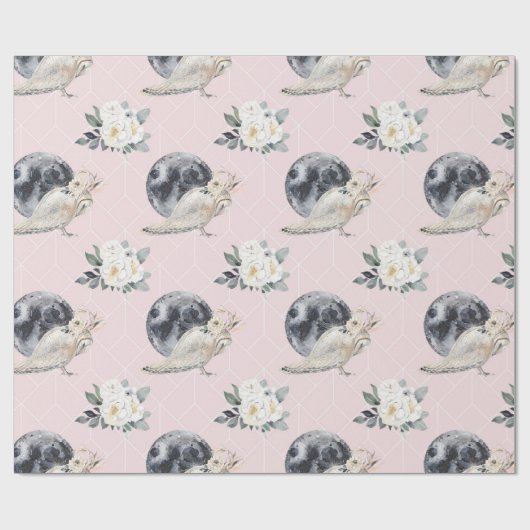 Eule Mond und Blume Geschenkpapier (Flach)