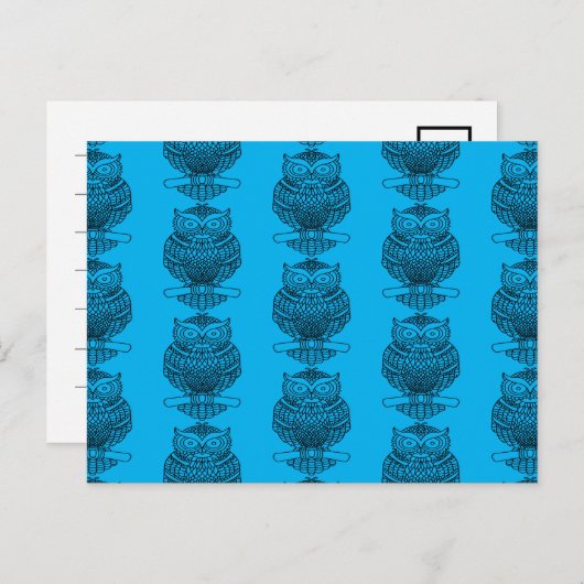 Eule (Muster blau) - Postkarte (Vorne/Hinten)