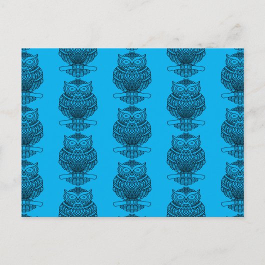Eule (Muster blau) - Postkarte (Vorderseite)