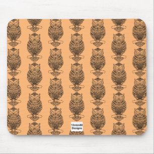 Eule (Muster orange) - Mauspad