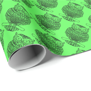 Eule (neon-grün) - Geschenkpapier