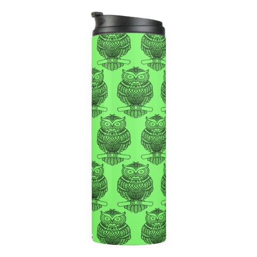 Eule (Neon grün) - Thermal Tumbler Thermosbecher (Nach rechts gedreht)