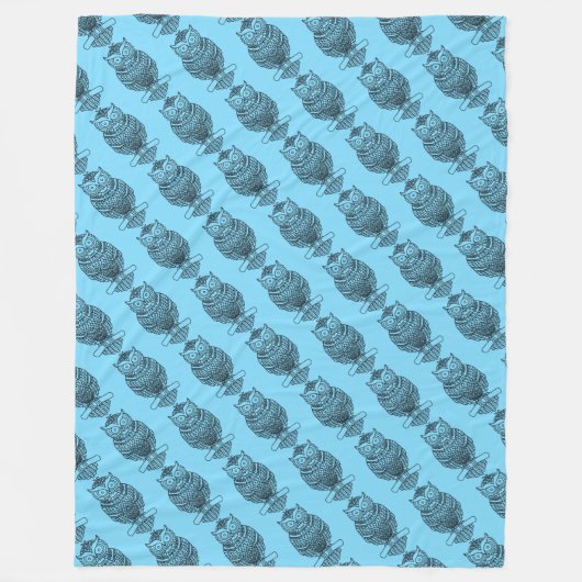 Eule (neonblau) - Fleece Blanket (Vorderseite)