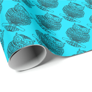 Eule (Neonblau) - Geschenkpapier