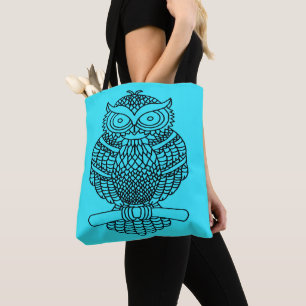 Eule (neonblau) - Tote Tasche