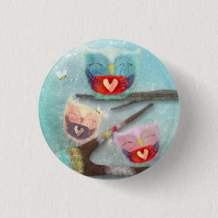 Eule Owly Eulen Süß Lächelnd Button