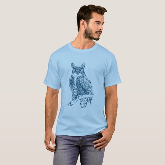 Eule - Ozeanblau T-Shirt (Vorne ganz)