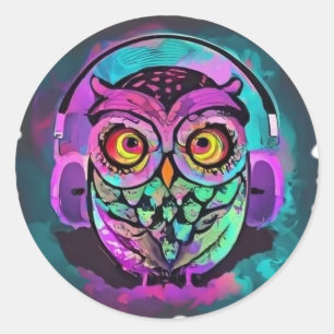 Eule - Psychedelic Runder Aufkleber