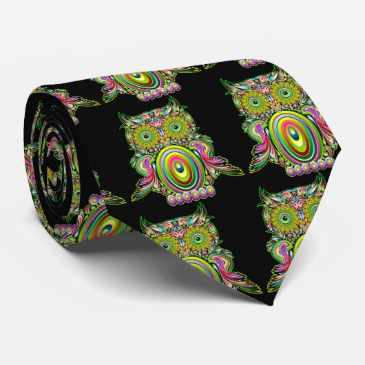 Eule psychedelische Popart Krawatte (Gerollt)