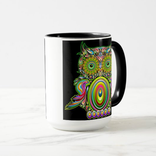 Eule psychedelische Popart Tasse (VorderseiteRechts)