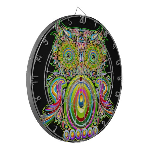 Eule psychedelischer Popart Dartboard Dartscheibe (Vorderseite Links)