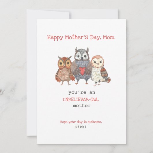 Eule Pun Mother Day Karte (Vorderseite)