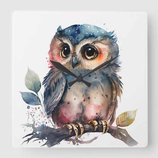 "Eule" Quadratische Wanduhr (Vorderseite)