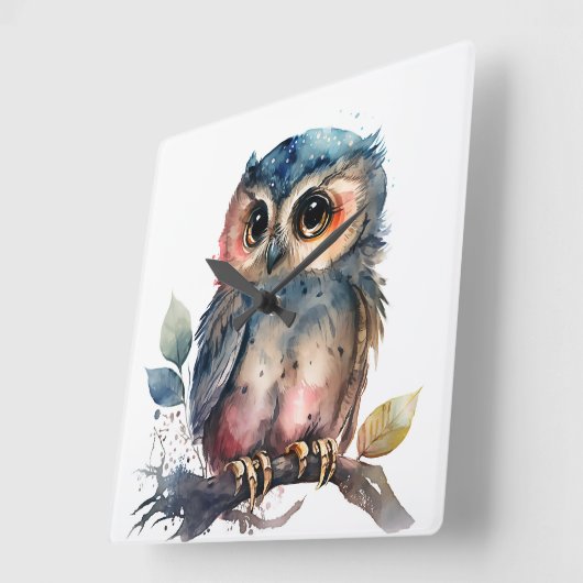 "Eule" Quadratische Wanduhr (Winkel)