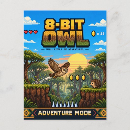 Eule, Retro-8-Bit-Pixelkunst Postkarte (Vorderseite)
