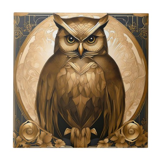 Eule Retro Art Deco Fliese (Vorderseite)
