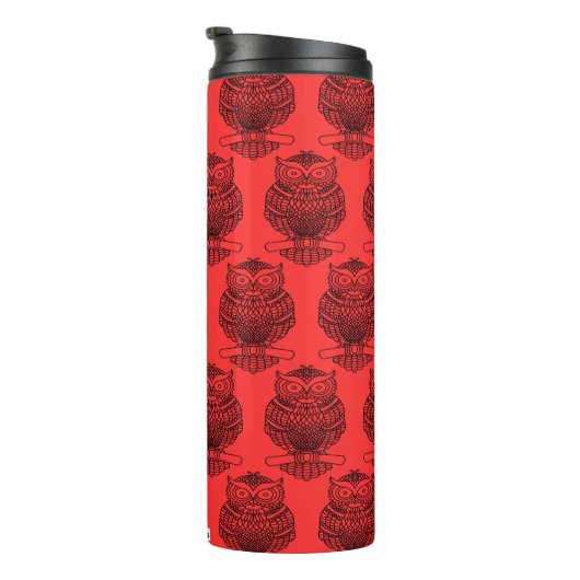 Eule (rot) - Wärmespeicher Thermosbecher (Nach rechts gedreht)