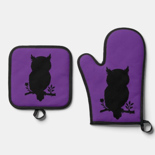 Eule - Scherenschnitt Ofenhandschuh & Topflappen-Set (Vorderseite)