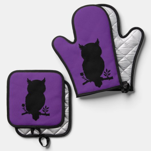 Eule - Scherenschnitt Ofenhandschuh & Topflappen-Set (Vorderseite/Rückseite)