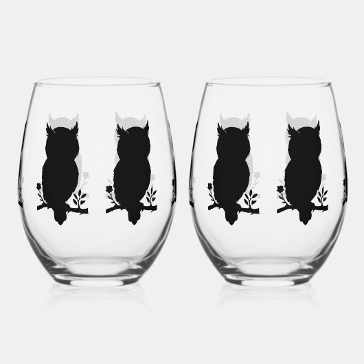 Eule - Scherenschnitt Weinglas Ohne Stiel (Links)